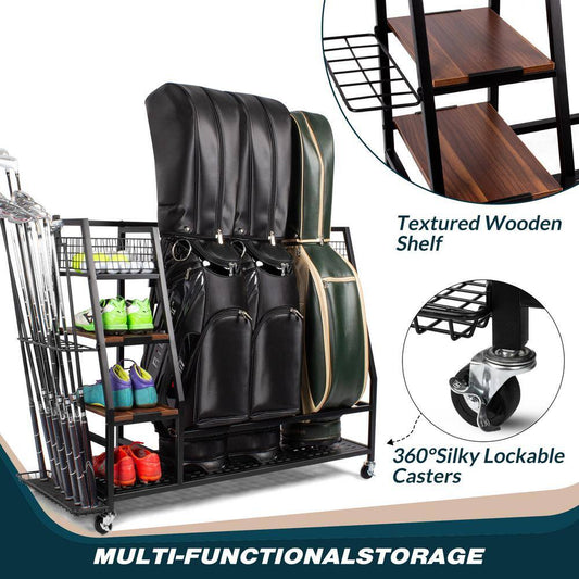 Golf Bags Storage Garage Organizer Golf Bag Rack for 3 Golf Bags and Golf Equipment Accessories Golf Club Storage Stand